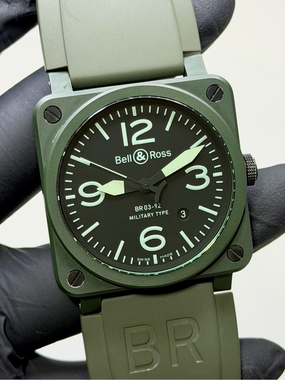 Bell & Ross Military Ceramic BR03-92 Green Automatic Tank Date 42mm Luxury Watch